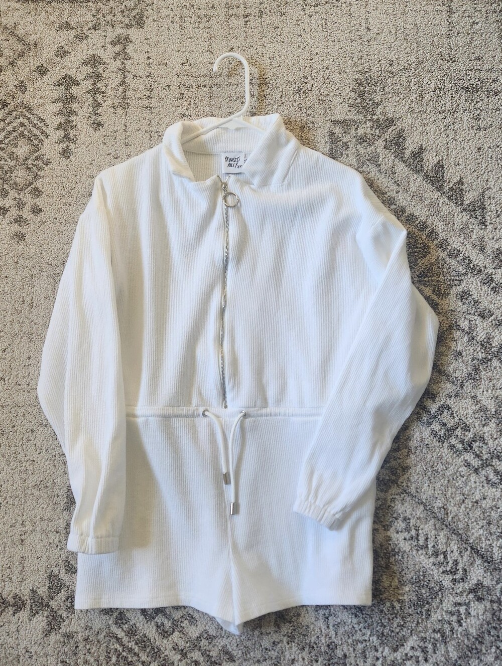 Princess Polly White Half-Zip Ribbed Romper